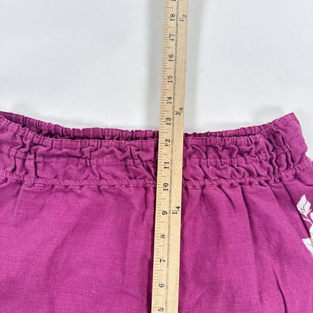 Anthropologie Womens Shorts M Magenta Floral Smocked Linen Boho Summer Casual